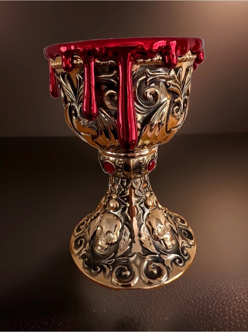 Bath Body Works Chalice Cup Gothic Skull Whimsygoth Goth 3 Wick Candle Holder - Picture 2 of 10
